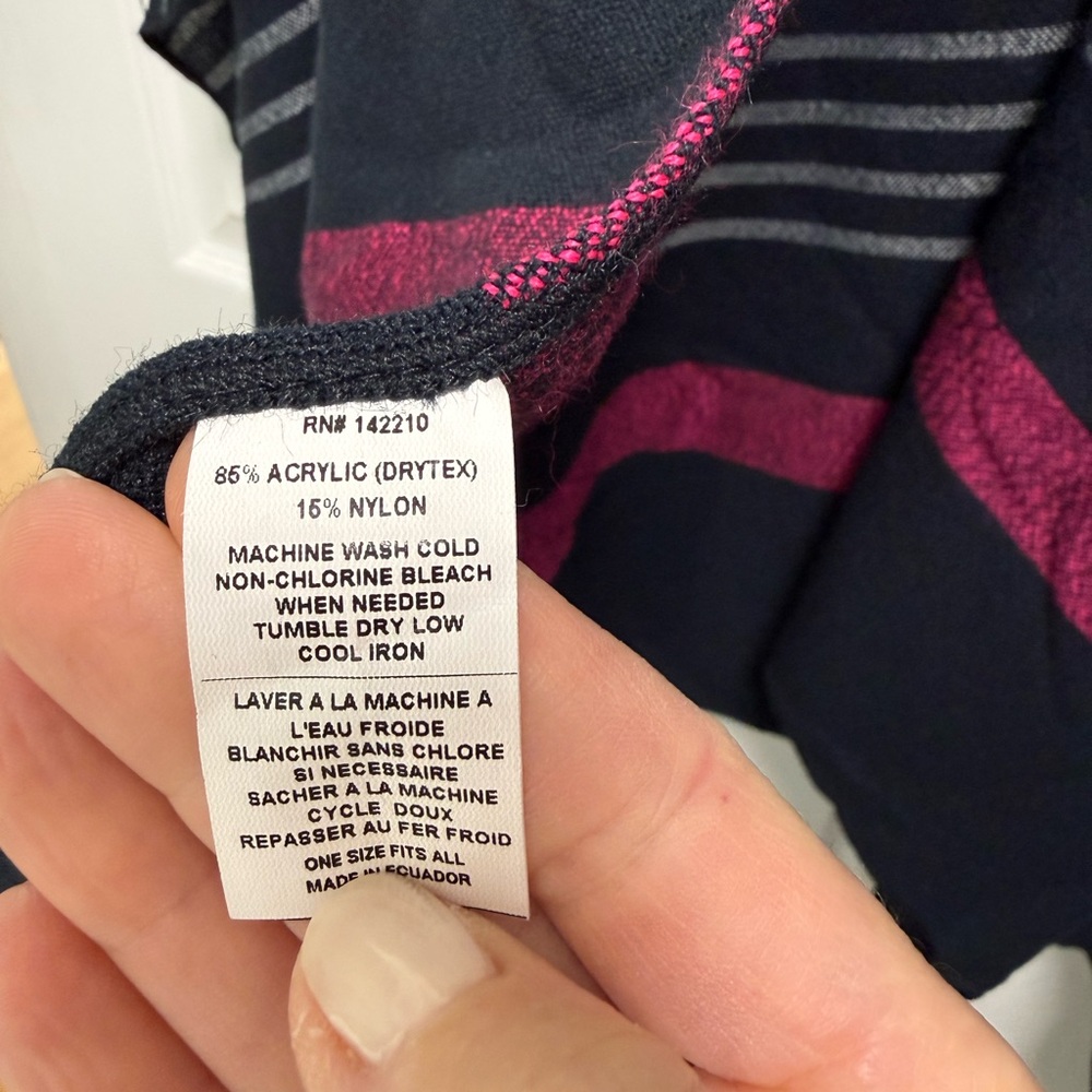 Striped Navy and Pink Poncho Wrap Sweater by MERSEA - Picture 7 of 9
